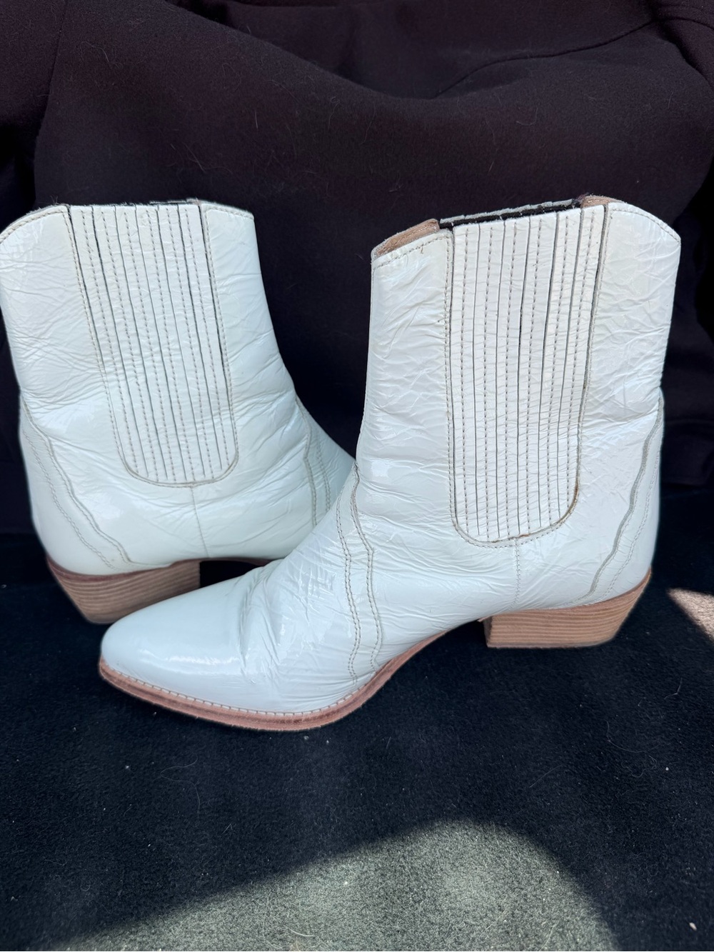 Free People new frontier Cream Patent Leather Western Ankle Boots - Picture 2 of 7